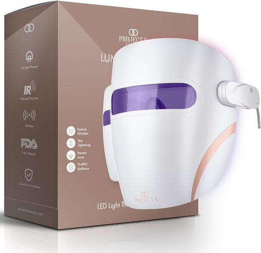LED Light Facial Mask by  | Infrared, Red & Blue Light Therapy | Collagen Boost | Anti-Wrinkle & Anti-Acne | Wireless Face Mask | Advanced Skincare | All Skin Types