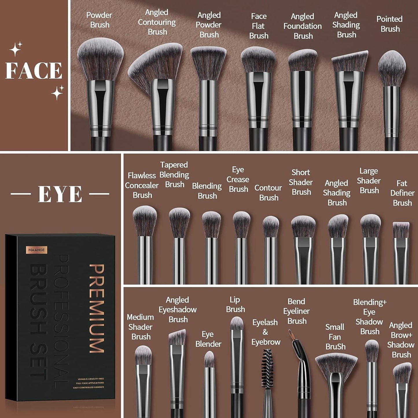 Make up Brushes,  25Pcs Make up Brush Set Foundation Eyeshadow Blush Brush Blending Concealers Face Powder Eye Make up Brushes Set with Gift Box (Black)