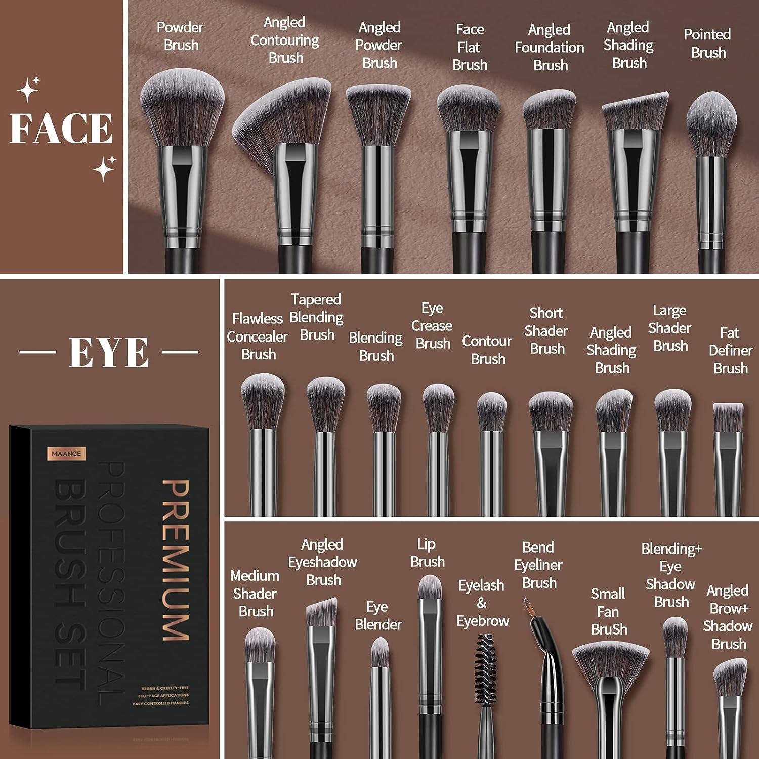 Make up Brushes,  25Pcs Make up Brush Set Foundation Eyeshadow Blush Brush Blending Concealers Face Powder Eye Make up Brushes Set with Gift Box (Black)