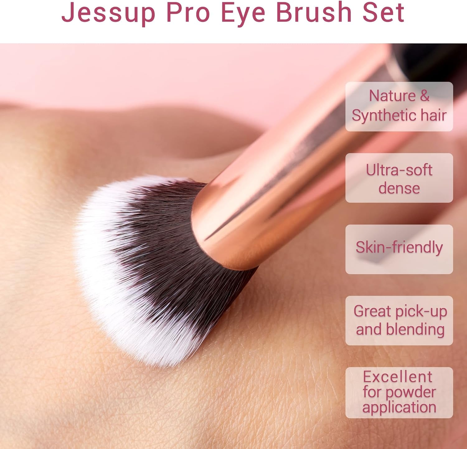 15Pcs Professional Makeup Brushes Set Make up Brush Tools Kit Cosmetics Tools Eye Liner Shader Wood Handle Natural-Synthetic Hair Brushes (Pearl Black/Rose Gold), T157