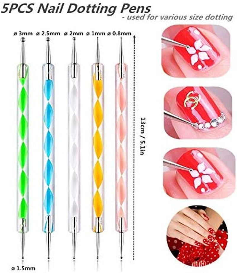 5PCS Dotting Pens with 3PCS Nail Painting Brushes, Multicolor Acrylic & Stainless Steel Nail Art Set