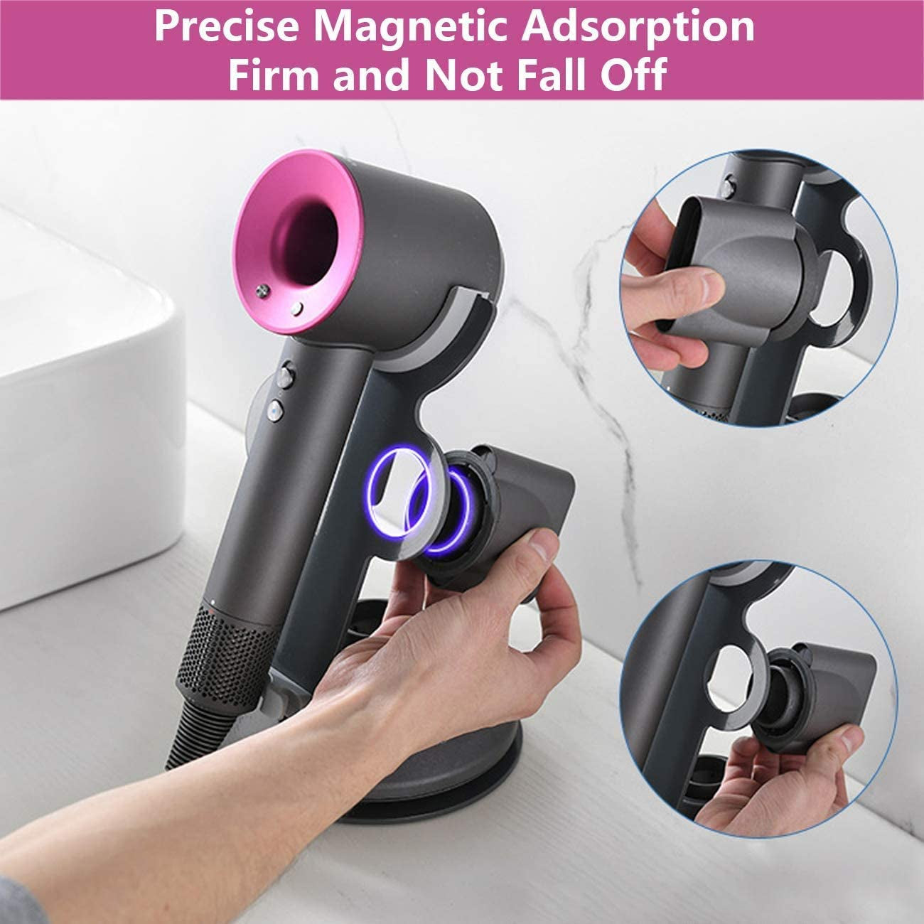 Supersonic Hair Dryer Stand Holder with Magnetic Bracket, Aluminum Alloy, Diffuser and Nozzles