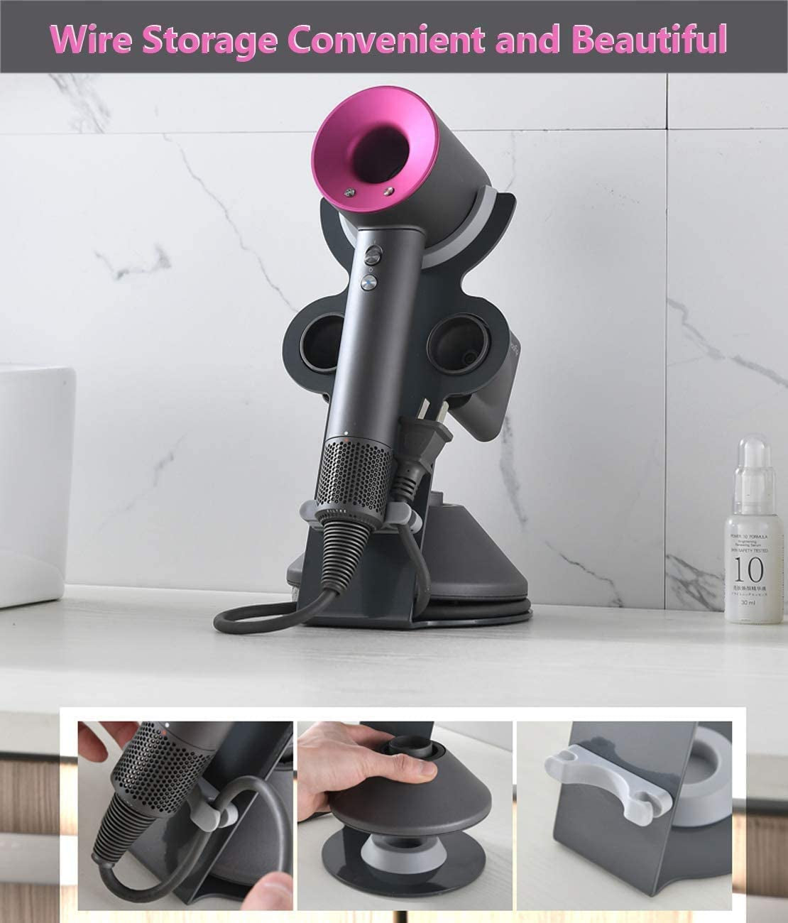 Supersonic Hair Dryer Stand Holder with Magnetic Bracket, Aluminum Alloy, Diffuser and Nozzles
