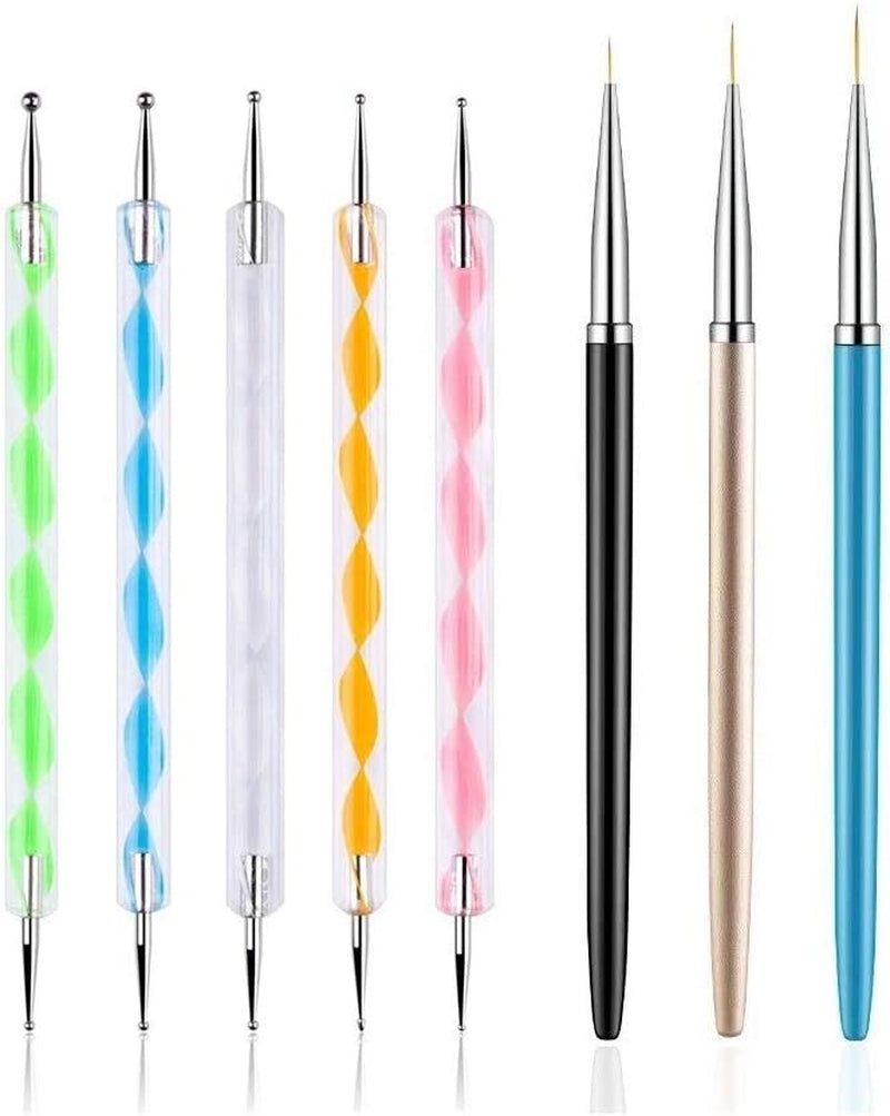 5PCS Dotting Pens with 3PCS Nail Painting Brushes, Multicolor Acrylic & Stainless Steel Nail Art Set