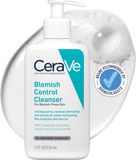 Blemish Control Cleanser Gel Face Wash 236Ml, for Blackheads, Blocked Pores & Acne-Prone Skin, 2% Salicylic Acid + Niacinamide + Purifying Clay + Ceramides, Lightweight + Oil-Absorbing